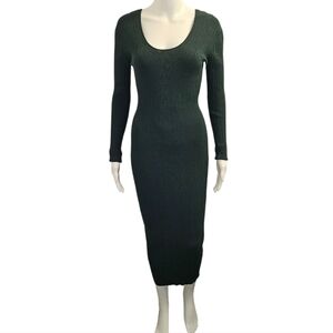 Ronny Kobo Elegant Green Long Sleeve Ribbed Knit Dress Size Small